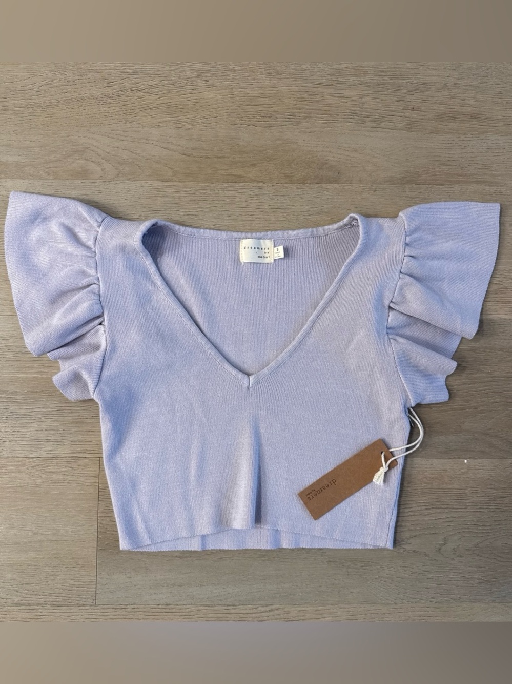 Lavender Puff-Sleeve V-Neck Cropped Blouse